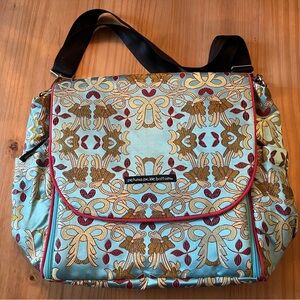 PETUNIA PICKLE BOTTOM Turquoise & Green Brocade Tote Diaper Bag Baby